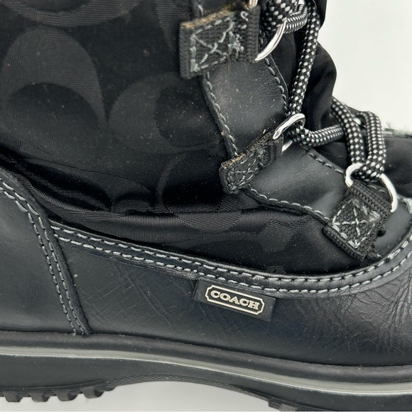 Coach Womens Shaine Snow Boot Size 5.5B Signature Leather Sherpa Nylon Black - Picture 9 of 14